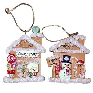 Vintage Gingerbread House Christmas Ornaments Candy Shop North Pole Glitter